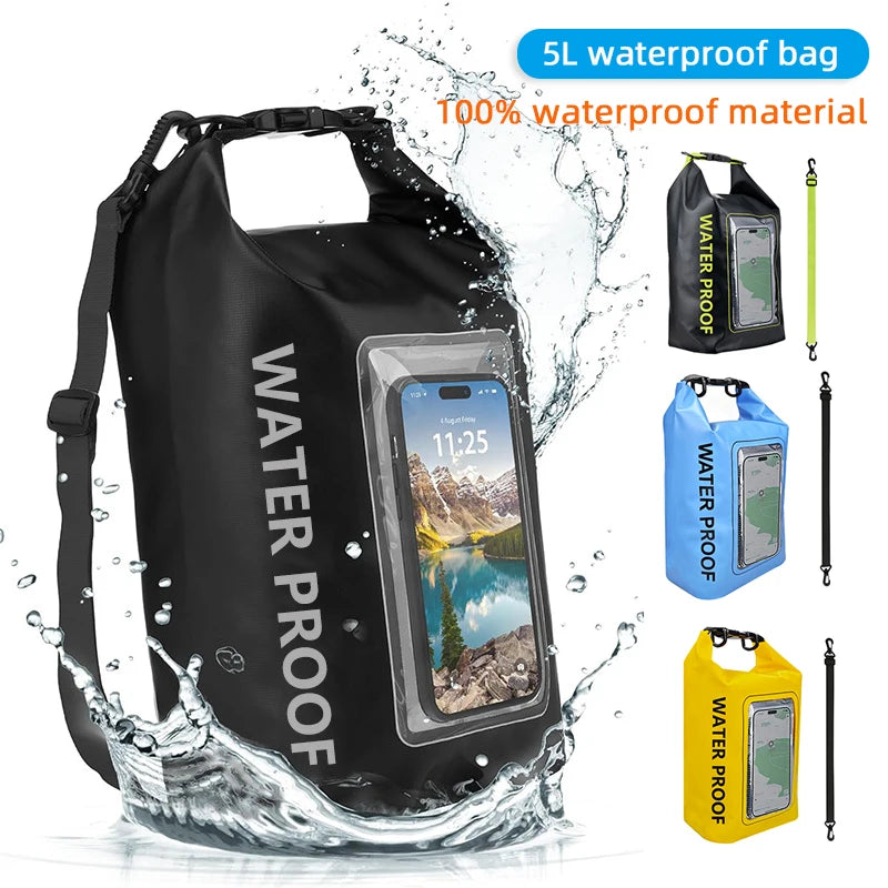 5L Dry Bag Swimming Pack Touch Screen Outdoor Waterproof Kayak Storage Bag Trekking Drifting Rafting Surfing Boating Storage Bag