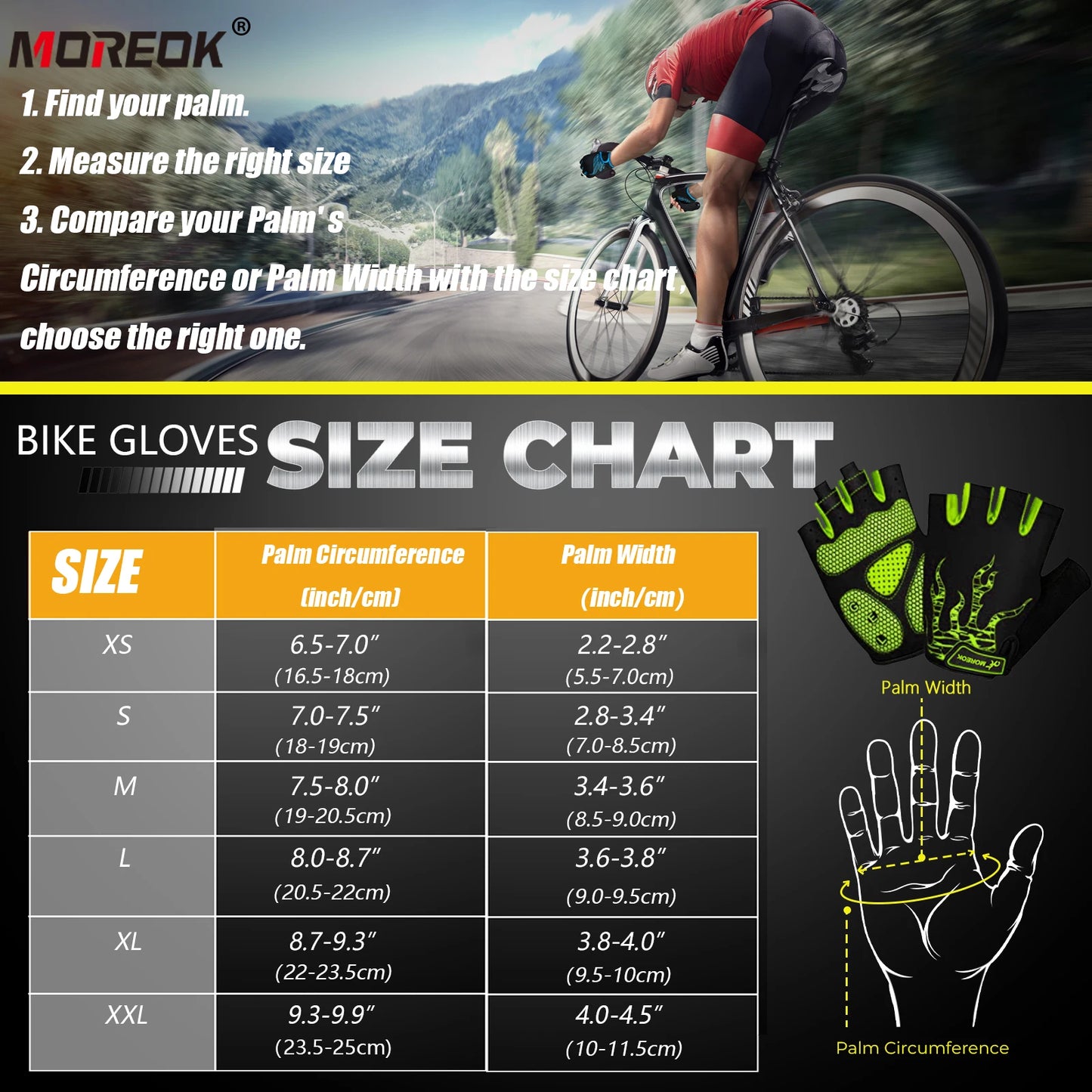 MOREOK Bike Gloves Breathable 5mm Gel Pads MTB Mountain Road Bicycle Gloves Shock-absorbing Half Finger Cycling Gloves Men Women