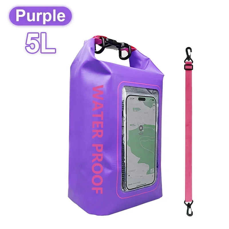 5L Dry Bag Swimming Pack Touch Screen Outdoor Waterproof Kayak Storage Bag Trekking Drifting Rafting Surfing Boating Storage Bag