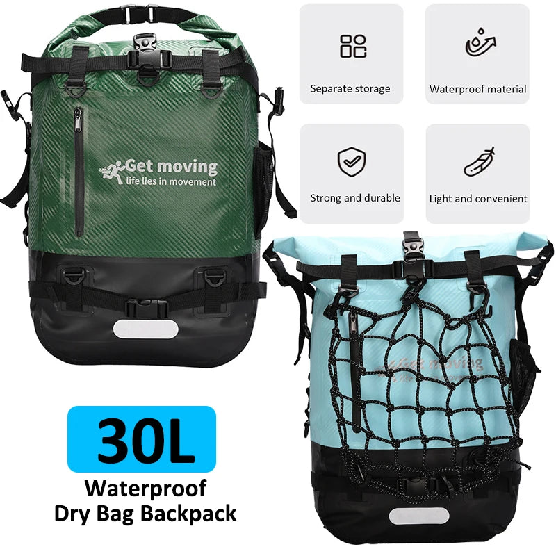 30L Outdoor Waterproof Backpack Large Capacity Swimming Bag Dry Sack Floating Dry Gear Bags Boating Fishing Rafting Trekking Bag