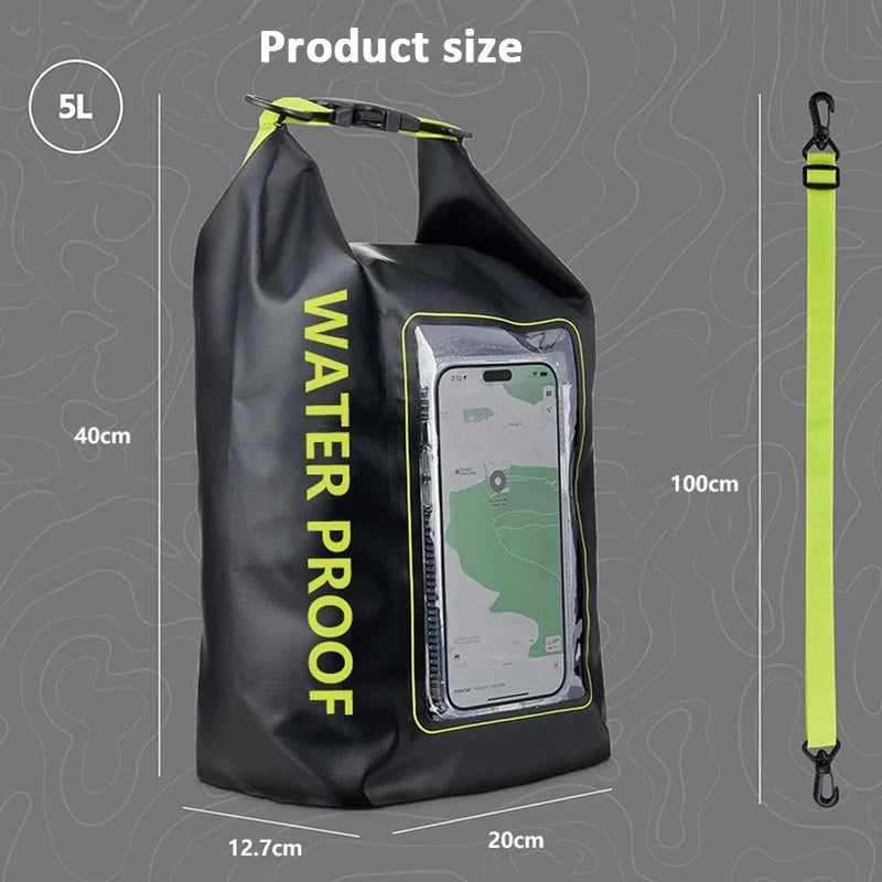 5L Dry Bag Swimming Pack Touch Screen Outdoor Waterproof Kayak Storage Bag Trekking Drifting Rafting Surfing Boating Storage Bag