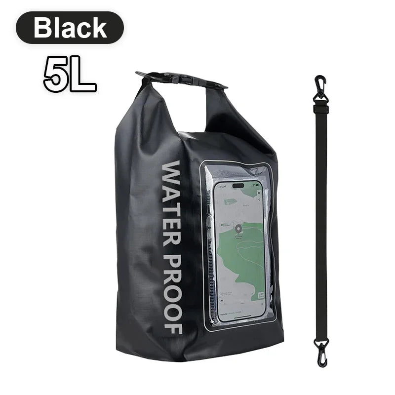 5L Dry Bag Swimming Pack Touch Screen Outdoor Waterproof Kayak Storage Bag Trekking Drifting Rafting Surfing Boating Storage Bag