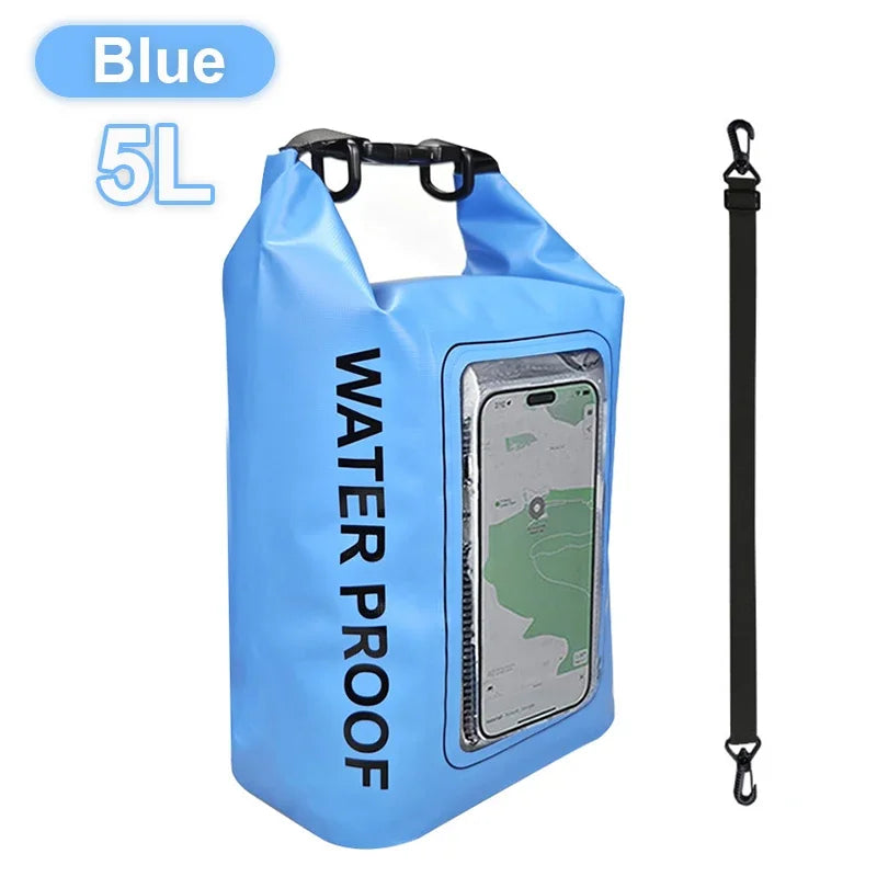 5L Dry Bag Swimming Pack Touch Screen Outdoor Waterproof Kayak Storage Bag Trekking Drifting Rafting Surfing Boating Storage Bag