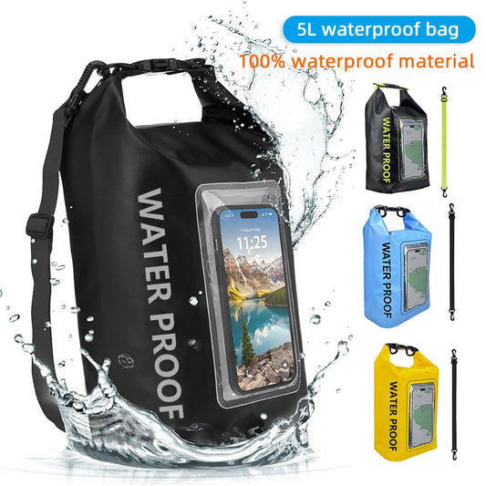 5L Dry Bag Swimming Pack Touch Screen Outdoor Waterproof Kayak Storage Bag Trekking Drifting Rafting Surfing Boating Storage Bag