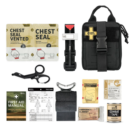 RHINO RESCUE EDC IFAK Survival Trauma Kit Molle Tactical Pouch With Metal Tourniquets,Bandage,Chest Seal For Camping Hiking Bag