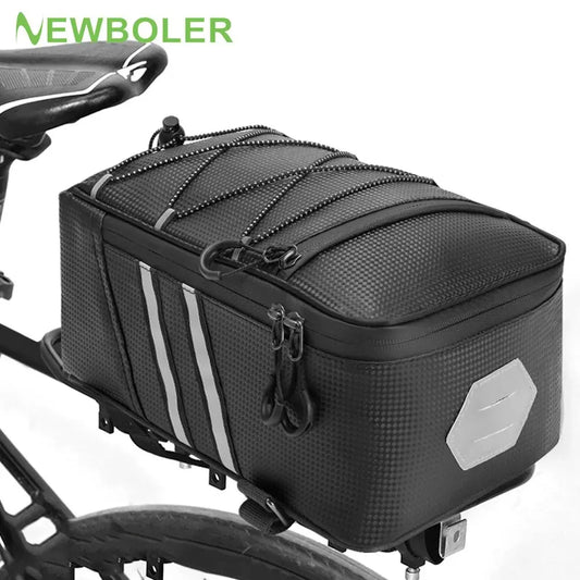 NEWBOLER-Saco do assento traseiro de bicicleta impermeável, MTB Bike Rack Bag, Trunk Pannier, Grande Capacidade, Travel Bag com capa de chuva